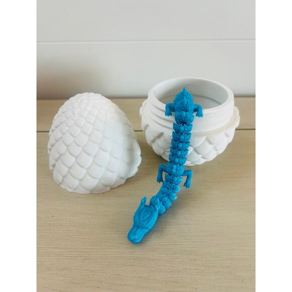 3D Printed Flexible 11 Inch Blue Dragon With White Dragon Egg Fidget Toy - Picture 3 of 8